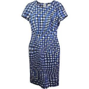 LK Bennett London Blue Purple Gingham Cotton Sheath Dress Sz 4